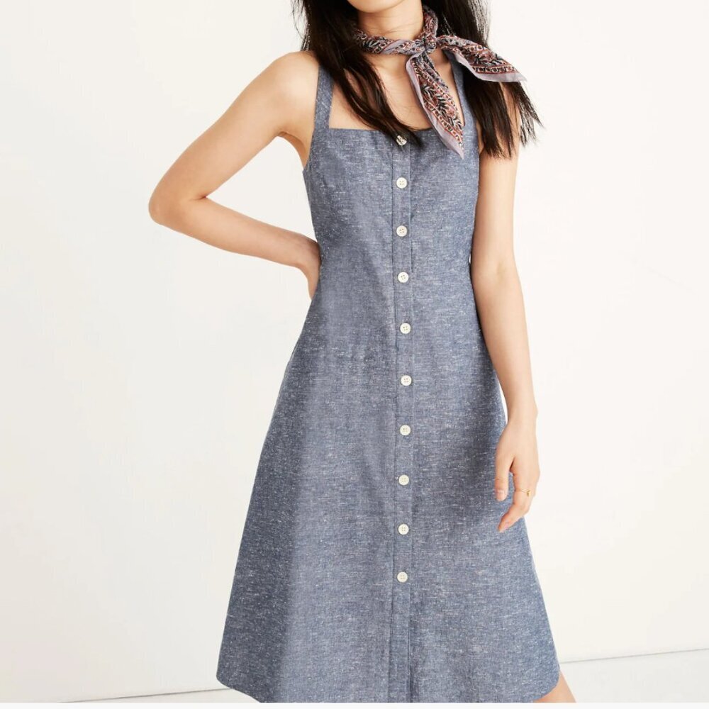 Madewell Chambray Tank Button-Front Midi Dress Size 6